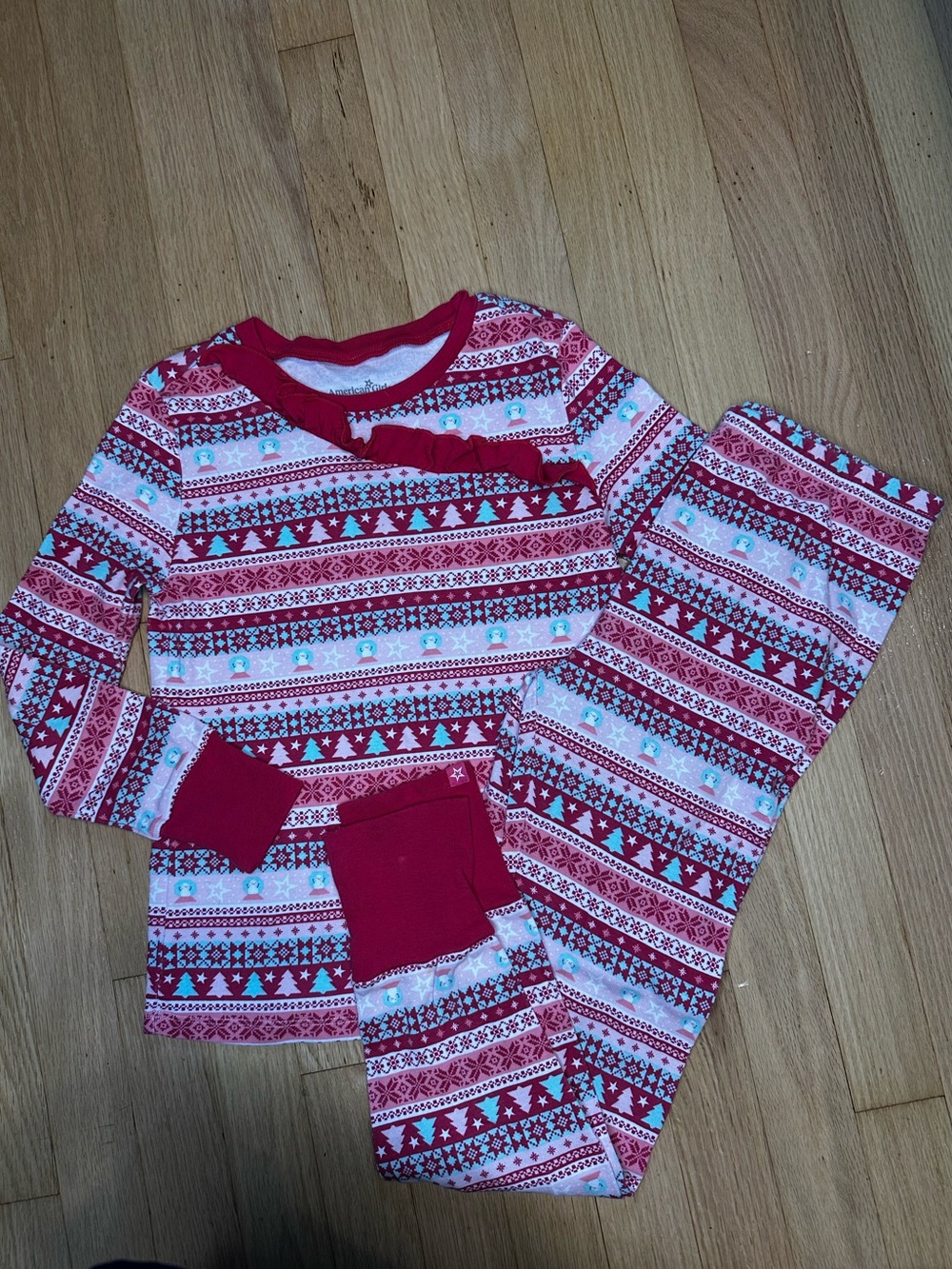 American Girl Size: 10 Red/Pink and White Holiday Stripe Pajama Set